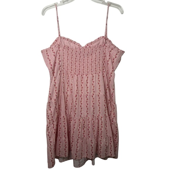 SOLD BETSEY JOHNSON Ditsy Floral Tiered Mini Dress Size XL Pink Cotton Poplin - Picture 6 of 11
